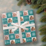 2 Foto: Blauwgroen blauwe kerstsnowflakes Cadeaupapier<br><div class="desc">Voeg 2 afbeelding toe aan deze leuke vakantieillustratie - perfect voor de kinderen. Een eenvoudige en moderne tekening van een klassiek kerstsymbool met een gebied om uw bericht te schrijven.</div>