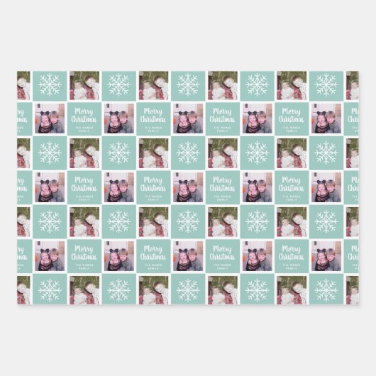 2 Foto Blauwgroen Groenen - Snowflakes voor fijne  Inpakpapier Vel (Voorkant 3)