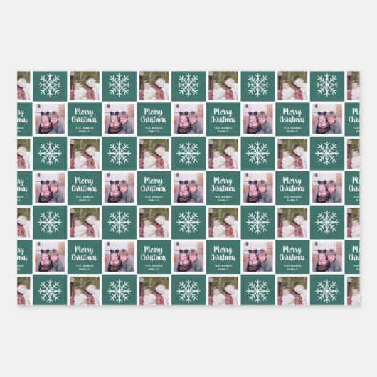 2 Foto Blauwgroen Groenen - Snowflakes voor fijne Inpakpapier Vel (Voorkant 2)