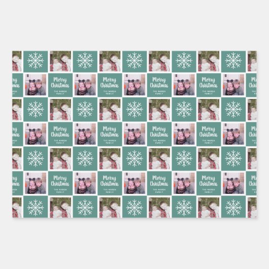 2 Foto Blauwgroen Groenen - Snowflakes voor fijne  Inpakpapier Vel (Voorkant)