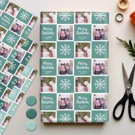2 Foto Blauwgroen Groenen - Snowflakes voor fijne  Inpakpapier Vel