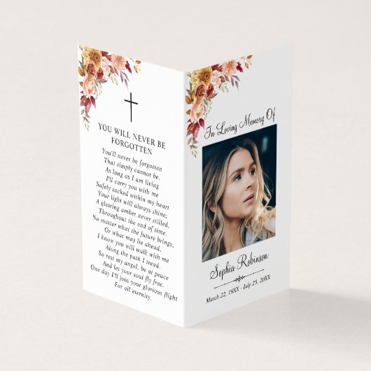 2 Foto Bloemen Eenvoudige Memorial Folder Gebed Ka Kaart (Buitenkant)