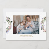 2 Foto Bloemige Baby Gouden Dank Je Wels Geboorte Aankondiging (Achterkant)