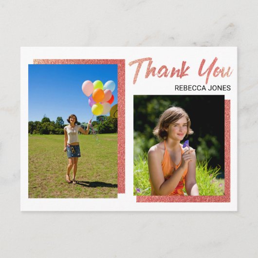 2 Foto Blokken Roze Goud Afstudeer Bedankt Briefkaart (Voorkant)