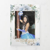 2 Foto Blue Peony Mis Quince Años Tri-Fold Drieluik Uitnodiging (Cover)