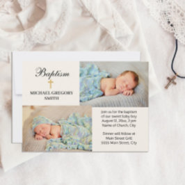 2 Foto Boy Girl Gold Cross Religieuze Baptisme Kaart