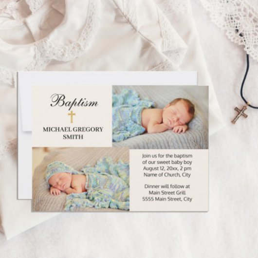 2 Foto Boy Girl Gold Cross Religieuze Baptisme Kaart