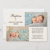 2 Foto Boy Girl Gold Cross Religieuze Baptisme Kaart (Voorkant)