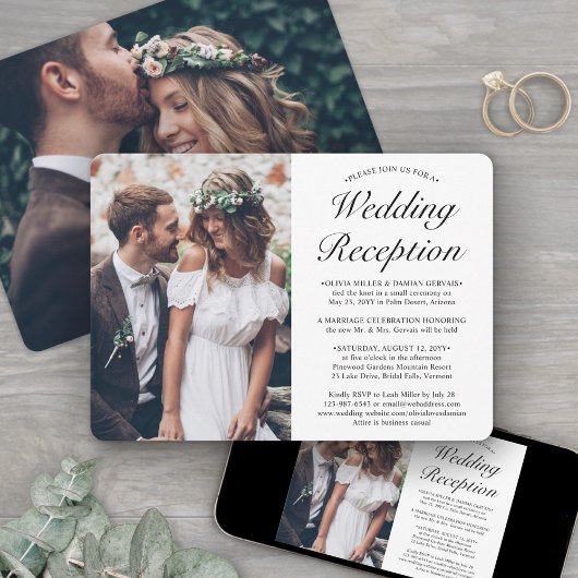 2 Foto bruiloft Ontvangst legant Elopement Party Kaart