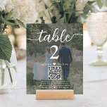 2 foto bruiloft QR code wit script tabel nummer<br><div class="desc">Voeg een gepersonaliseerde finishing touch toe aan de decoraties van de huwelijksreceptie met de nummerkaarten van de douanefoto & QR Codelijst. Afbeeldingen en bewoordingen zijn eenvoudig aan te passen en kunnen op de voor- en achterkant verschillend of hetzelfde zijn. Verander indien gewenst "capture the love" in "honeymoon fund", "een speciaal...</div>