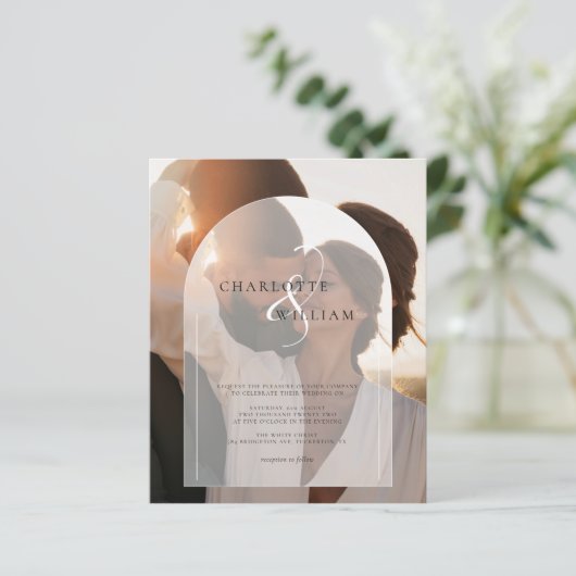 2 foto budget moderne elegante bruiloft uitnodigin (Staand voorkant)