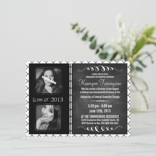 2 Foto: Chalkboard Afstuderen zwart-wit Kaart (Staand voorkant)
