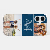 2 Foto Collage Blauwe Monogram iPhone 16 Hoesje (Achterkant horizontaal)