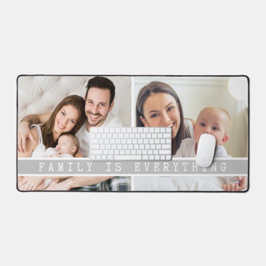 2 foto collage familie is alles citaat grijs bureaumat (Keyboard & Muis)
