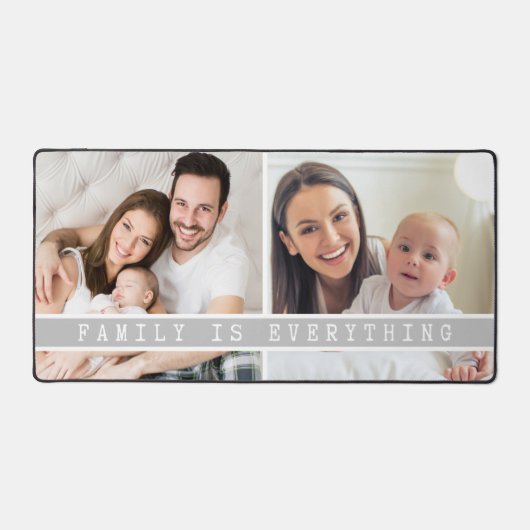 2 foto collage familie is alles citaat grijs bureaumat (Voorkant)