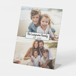 2 Foto Collage Familienaam - Horizontale foto's Reclamebord Met Voetstuk