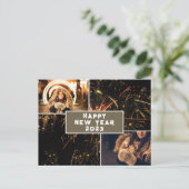 2 Foto Collage Fireworks Happy New Year 2023 Briefkaart (Staand voorkant)