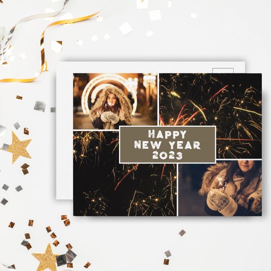2 Foto Collage Fireworks Happy New Year 2023 Briefkaart
