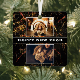 2 Foto Collage Fireworks Happy New Year 2023 Metalen Ornament