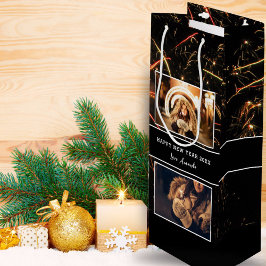 2 Foto Collage Fireworks Happy Nieuwjaar Wijn Cadeautas