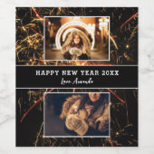 2 Foto Collage Fireworks Happy Nieuwjaar Wijn Etiket (Enkel label)