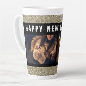 2 Foto Collage Gold Glitter Happy Nieuwjaar 2023 Latte Mok (Linkerhoek)