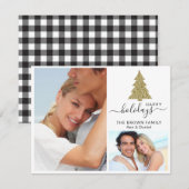 2 Foto Collage Gouden Glitter Kerstboom Happy Feestdagenkaart (Voorkant / Achterkant)