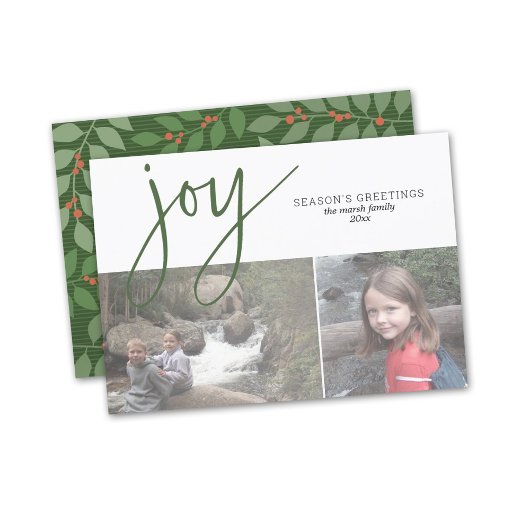2 Foto Collage Joy Script Season's Greeting Olive Feestdagenkaart
