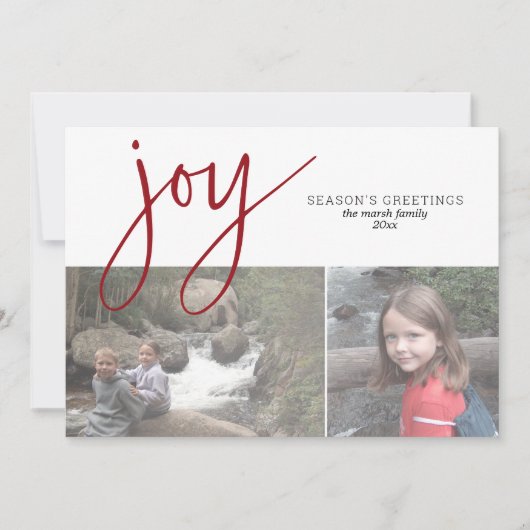2 Foto Collage Joy Script Season's Greeting roos Feestdagenkaart (Voorkant)