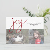 2 Foto Collage Joy Script Season's Greeting roos Feestdagenkaart (Staand voorkant)