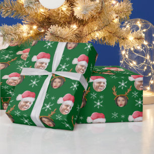 2 Foto Collage Kerstman en Rendier Cadeaupapier
