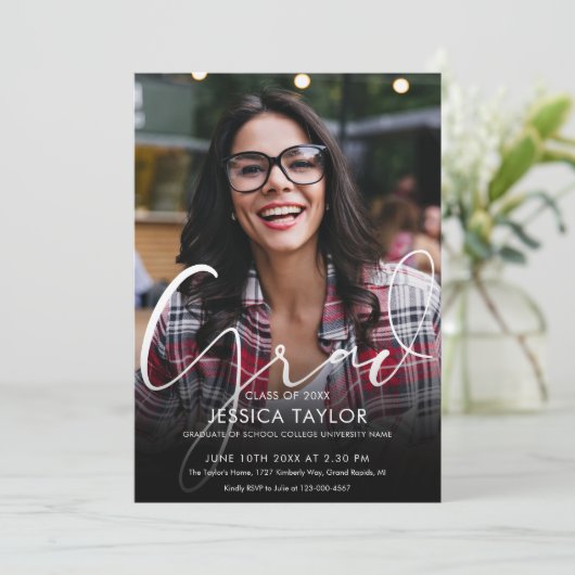 2 foto collage modern afstudeerfeest kaart (Staand voorkant)