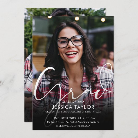 2 foto collage modern afstudeerfeest kaart (Voorkant / Achterkant)
