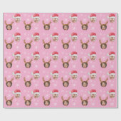 2 Foto Collage Santa en Rendier Cadeaupapier (Vlak)