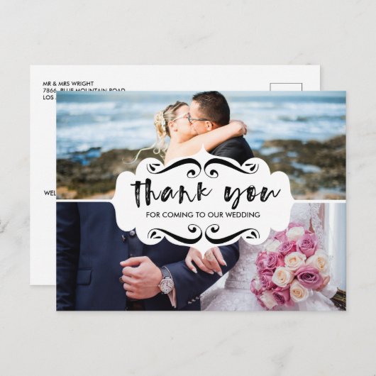 2 foto collage stijlvolle bruiloft dank u kaart (Voorkant / Achterkant)