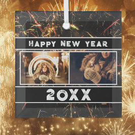 2 Foto Collage Vuurwerk Gelukkig Nieuwjaar 2026 Glas Ornament
