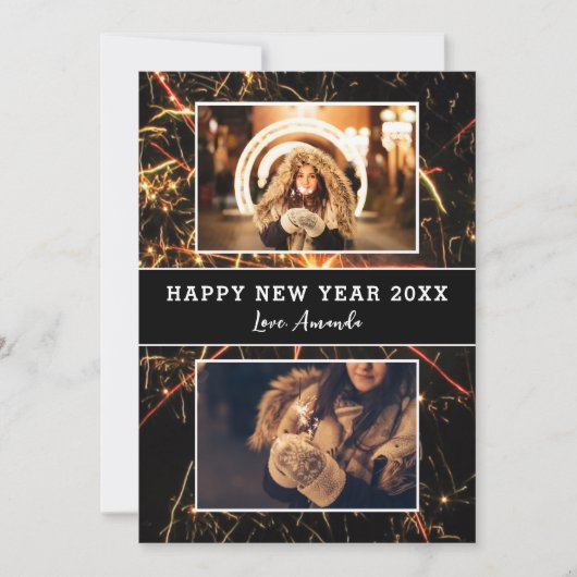 2 foto collage vuurwerk gelukkig nieuwjaar feestdagenkaart (Voorkant)