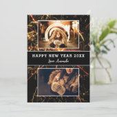 2 foto collage vuurwerk gelukkig nieuwjaar feestdagenkaart (Staand voorkant)