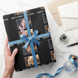2 Foto Collage Zwart Gelukkig Nieuwjaar Cadeaupapier