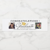 2 Foto Congrats 2025 Afstuderen Zwart Goud Wit Waterfles Etiket (Enkel label)