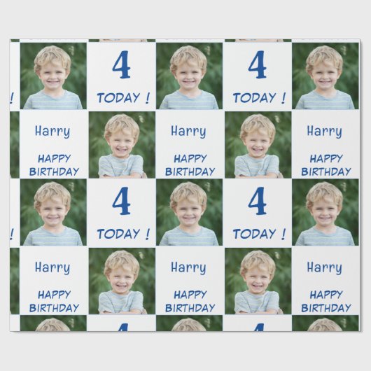 2 Foto Custom Happy Birthday Boy Cadeaupapier (Vlak)