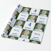2 Foto Custom Happy Birthday Boy Cadeaupapier (Uitgerold)