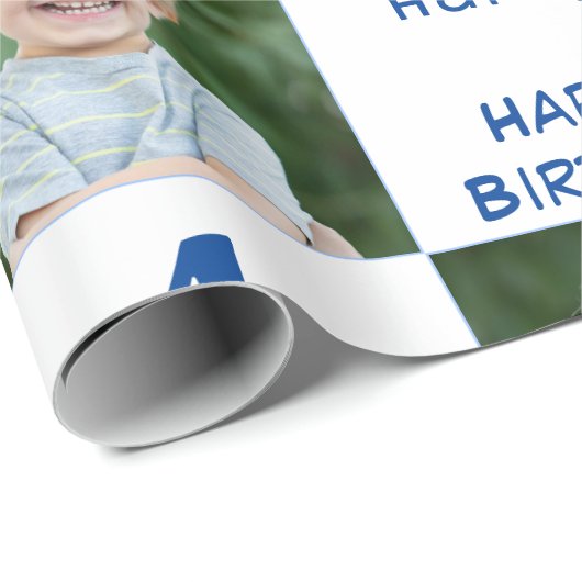 2 Foto Custom Happy Birthday Boy Cadeaupapier (Rol Hoek)