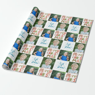 2 Foto Custom Laat het Sneeuw Vrolijk Kerstmis Cadeaupapier