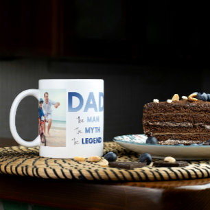 2 Foto DAD The Man Myth Legend Modern Blue Type Koffiemok