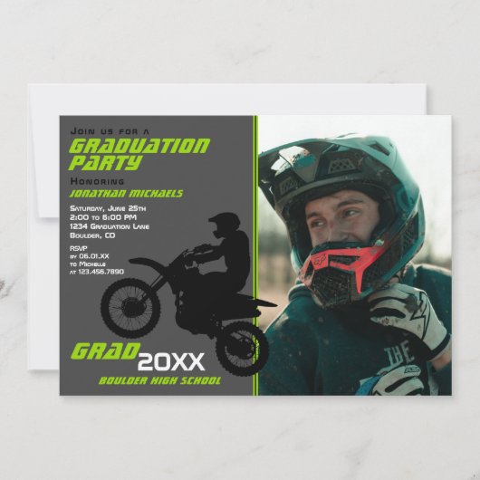 2 FOTO Dirt Bike Motocross Green Grey Afstuderen Kaart (Voorkant)