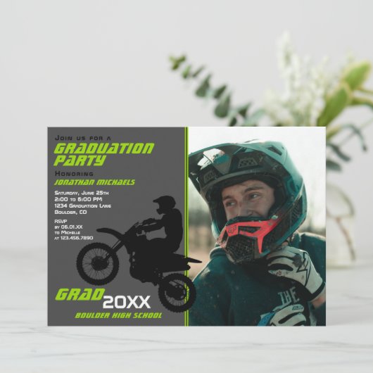 2 FOTO Dirt Bike Motocross Green Grey Afstuderen Kaart (Staand voorkant)