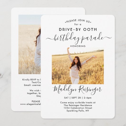 2 Foto drive-by Social Distancing Birthday Party Kaart (Voorkant / Achterkant)