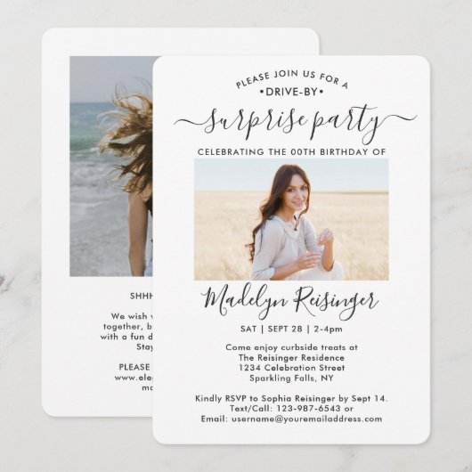 2 Foto drive-by Surprise Birthday Party parade Kaart (Voorkant / Achterkant)