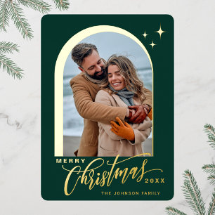 2 FOTO Eenvoudig Elegant Sparkle KerstGold Folie Feestdagenkaart